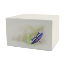 White Gloss MDF Artistic Dragonfly Adult Cremation Urn