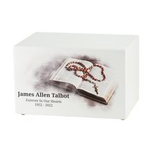 White Gloss MDF Artistic Bible & Rosary Adult Cremation Urn