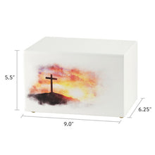 White Gloss MDF Artistic Cross on Hill Adult Cremation Urn - Dimensions