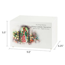 White Gloss MDF Artistic Lady of Guadalupe Adult Cremation Urn - Dimensions