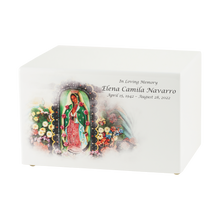 White Gloss MDF Artistic Lady of Guadalupe Adult Cremation Urn