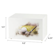 White Gloss MDF Artistic Golf Scene Adult Cremation Urn - Dimensions