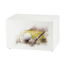White Gloss MDF Artistic Golf Scene Adult Cremation Urn