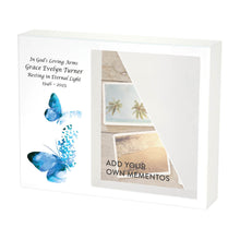 White Gloss MDF Blue Butterflies Shadowbox Medium Cremation Urn - Personalized