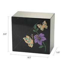 Gold-Accented Butterfly Black Marble Adult Cremation Urn - Dimensions