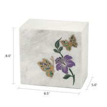 Gold-Accented Butterfly White Marble Adult Cremation Urn - Dimensions