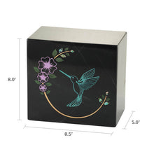 Hummingbird Teal Balck Marble Adult Cremation Urn - Dimensions