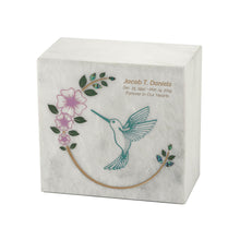 Hummingbird Teal White Marble Adult Cremation Urn - Personalized