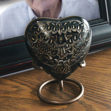 Classic Hand-Engraved Ornate Brass Black Heart Keepsake Urn - Lifestyle