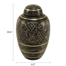 Classic Hand-Engraved Ornate Brass Black Adult Cremation Urn - Dimensions
