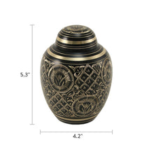 Wide-Body Vase Engraved Brass Ornate Medium Cremation Urn - Dimensions