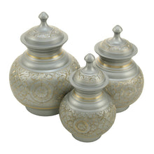Silver Brass Small Urn with Hand-Etched Engraved Design - Series