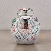 Silver Brass Medium Urn with Pink Lotus Floral Etching - Lifestyle