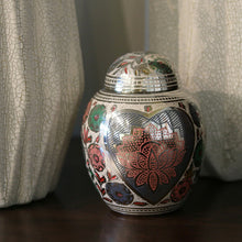 Silver Brass Medium Urn with Pink Lotus Floral Etching - Lifestyle