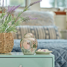 Silver Brass Medium Urn with Pink Lotus Floral Etching - Lifestyle