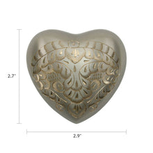 Pewter Brass Ornate Engraved Heart Keepsake Urn - Dimensions