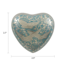 Nickel-Plated Brass Bird Engraved Heart Keepsake Urn - Dimensions