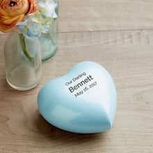 Pearl Blue Glossy Heart Small Cremation Urn - Personalized