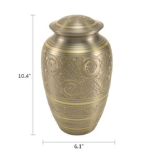 Polished Pewter Brass Ornate Adult Cremation Urn - Dimensions