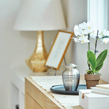 Classic Pewter Three Band Medium Cremation Urn - Lifestyle