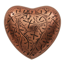 Polished Copper Brass Oak Leaf Engraved Heart Keepsake Urn