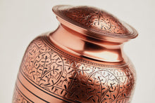 Polished Copper Brass Oak Leaf Engraved Adult Cremation Urn - Artistic