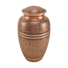 Polished Copper Brass Oak Leaf Engraved Adult Cremation Urn