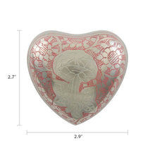 Brass Pewter Rose Engraved Heart Keepsake Urn - Dimensions