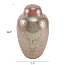 Pink Brass Rose Engraved Adult Cremation Urn - Dimensions
