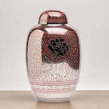 Pink Brass Rose Engraved Adult Cremation Urn - Lifestyle