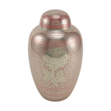Pink Brass Rose Engraved Adult Cremation Urn