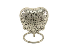 Silver Brass Oak Leaf Engraved Heart Keepsake Urn - Artistic