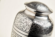 Polished Nickel Brass Oak Leaf Engraved Adult Cremation Urn - Artistic