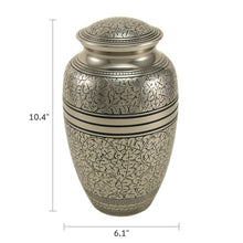 Polished Nickel Brass Oak Leaf Engraved Adult Cremation Urn - Dimensions