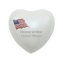 White Brass American Flag Heart Keepsake Urn - Personalized