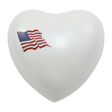 White Brass American Flag Heart Keepsake Urn