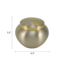 Pewter Two Bronze Paw Prints Small Pet Cremation Urn - Dimensions