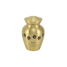Classic Brass Paw Print Band Small Pet Cremation Urn - Personalized