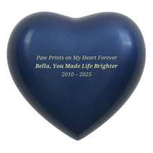 Navy Blue Glossy Heart Small Pet Cremation Urn- Personalized