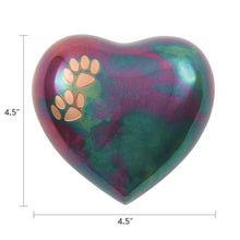 Raku Brass Heart Pet Urn with Double Paw Print - Dimensions
