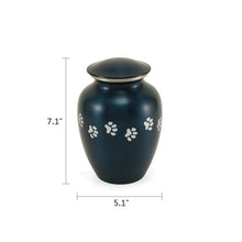 Blue Brass Pewter Paw Print Accents Large Pet Cremation Urn - Dimensions