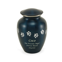 Blue Brass Pewter Paw Print Accents Large Pet Cremation Urn - Personalized