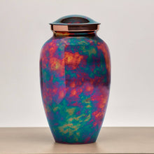 Multicolor Raku Stainless Steel Adult Cremation Urn - Lifestyle