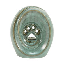 Rustic Teal Ceramic Medium Pet Urn with Tranquil Paw Design