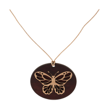 Dark Brown Wood Pendant with Butterfly Design 