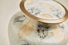 White Marble Aluminum Adult Cremation Urn with Brass Accents - Artistic