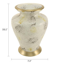 White Marble Aluminum Adult Cremation Urn with Brass Accents - Dimensions