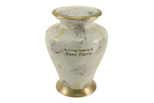 White Marble Aluminum Adult Cremation Urn with Brass Accents - Personalized