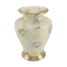 White Marble Aluminum Adult Cremation Urn with Brass Accents