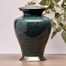 Gray Marble Aluminum Adult Cremation Urn with Brass Accents - Lifestyle